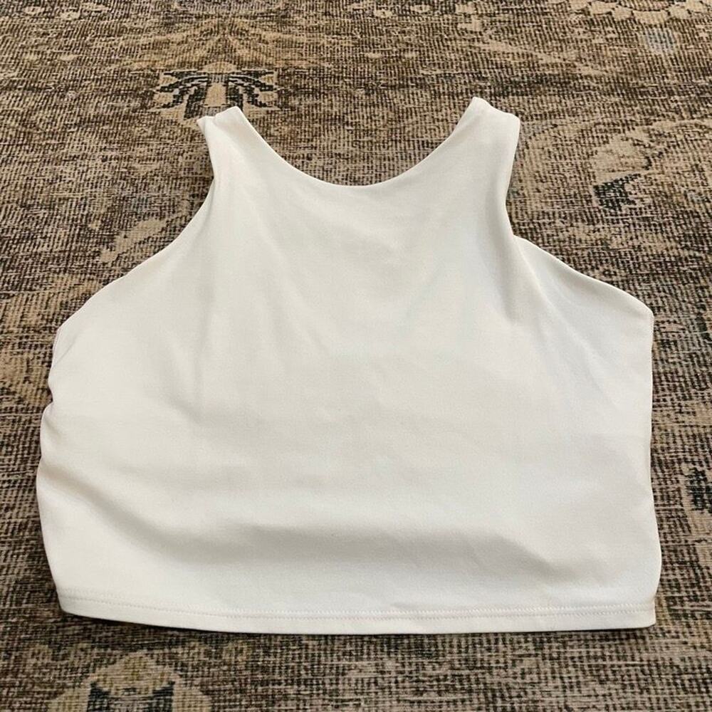 Athleta White Conscious Crop Tank Top Womens S High Neck Built-In Bra Yoga